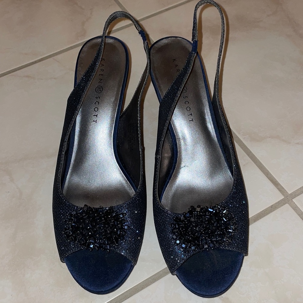 Navy blue, 2 inch heels.
